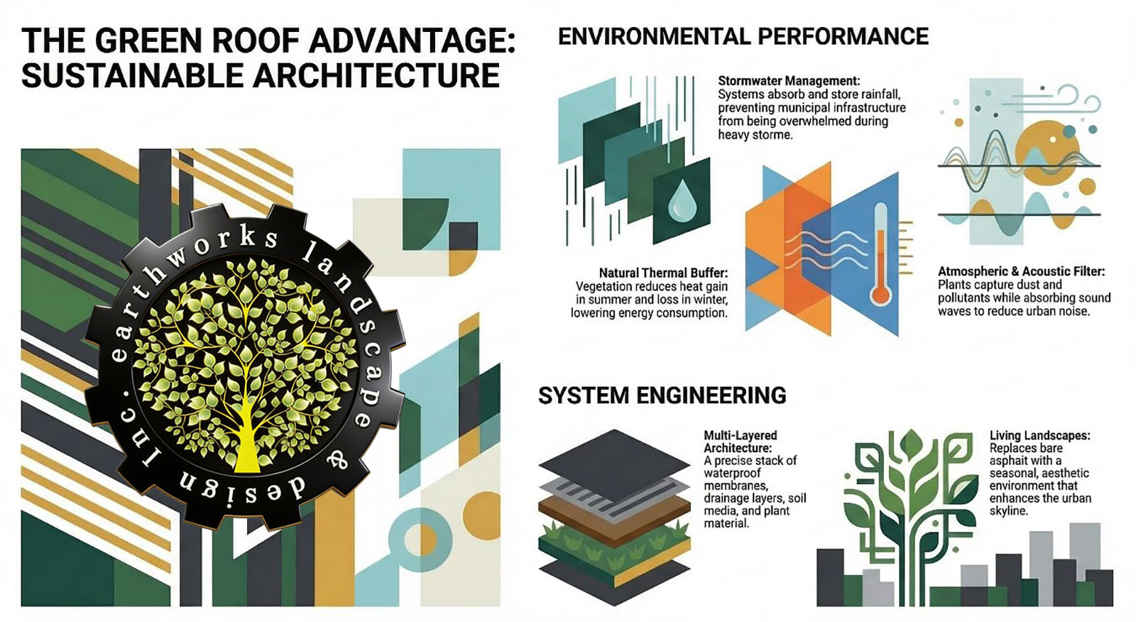 Infographic explaining Living Architecture and Green Roof engineering for sustainable buildings in Fredericton New Brunswick.